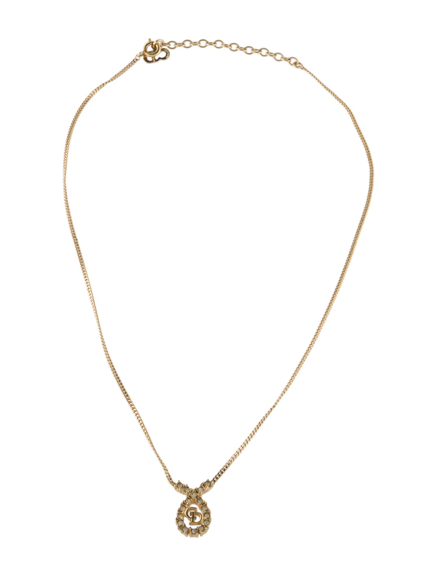 Christian Dior Vintage Crystal CD Pendant Necklace